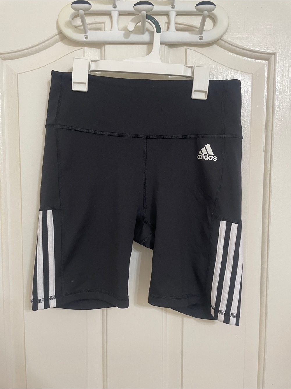 adidas Black High-Rise 3-Stripe Bike Shorts